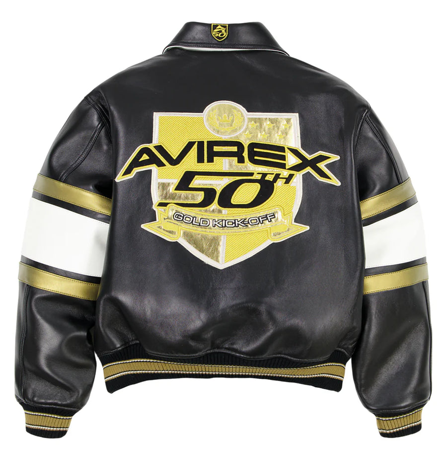 AVIREX 50TH GOLD KICK-OFF  LEATHER JACKET Men’s -BLACK GOLD