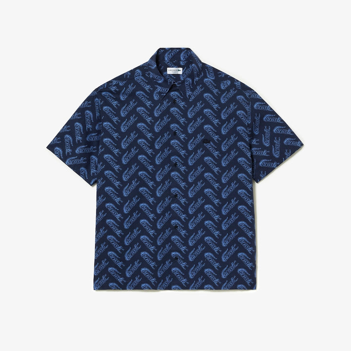 LACOSTE - RELAXED FIT SHORT SLEEVE VINTAGE PRINT SHIRTS Men’s -NAVY BLUE-F65
