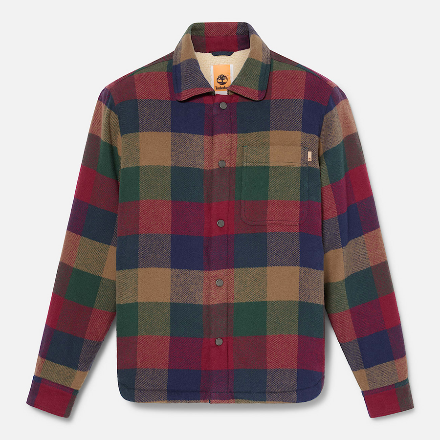 TIMBERLAND SHERPA LINED PLAID FLEECE OVERSHIRT Men’s - HIGH PILE LINED OVERSHI GREEN