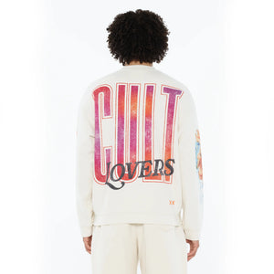 Cult of Individuality NOVELTY CREW NECK FLEECE SWEATER SWEATSHIRT Men’s -WINTER WHITE