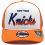 NEW ERA 950 A-FRAME PRE-CURVED CHENILLE LOGO TRUCKER HAT NEW YORK KNICKS-ORANGE/WHITE