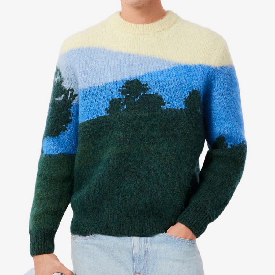 LACOSTE CLASSIC FIT LANDSCAPE ALPACA WOOL  SWEATER -Men’s-GREEN/ BLUE