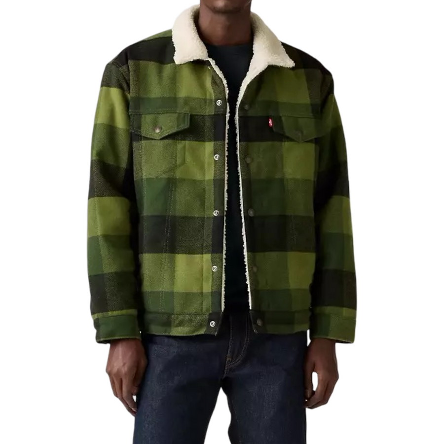 Levis Strauss & Co TRUCKER SHERPA JACKET Men’s -GREEN BLACK