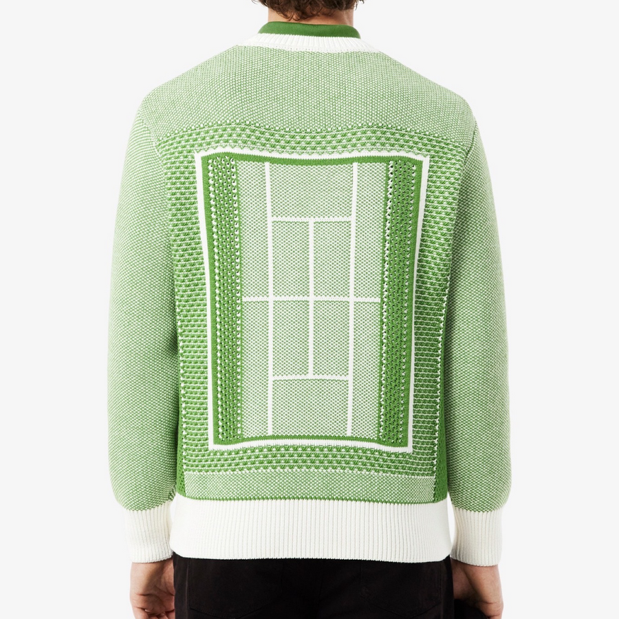 LACOSTE TENNIS COURT GRAPHIC SWEATER -Men's-GREEN -NPA/WHITE