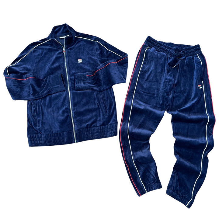 Fila DEVERALL VELOUR TRACKSUIT Men’s -NAVY WHITE/RED