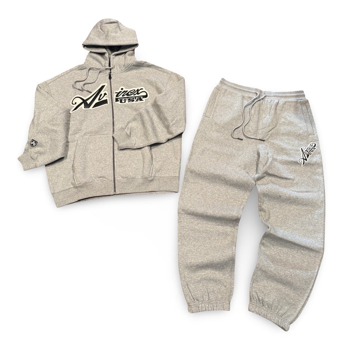 AVIREX MEN’S SCRIPT LOGO SWEATSUIT-HEATHER GREY