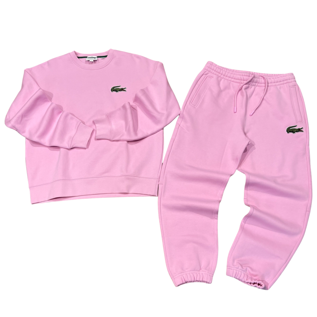 LACOSTE LOOSE FIT CROCODILE BADGE CREWNECK SWEATSUIT -Men's / PINK LACOSTE LOOSE FIT CROCODILE BADGE CREWNECK SWEATSUIT -Men's / PINK