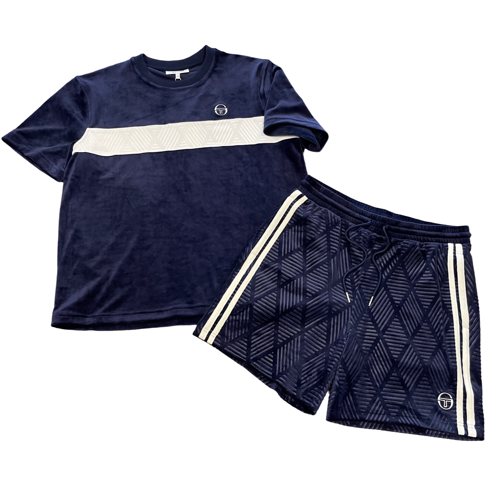 SERGIO TACCHINI DEBOSSED VELOUR T-SHIRT SHORT SET-Men's - MARITIME SERGIO TACCHINI DEBOSSED VELOUR T-SHIRT SHORT SET-Men's - MARITIME