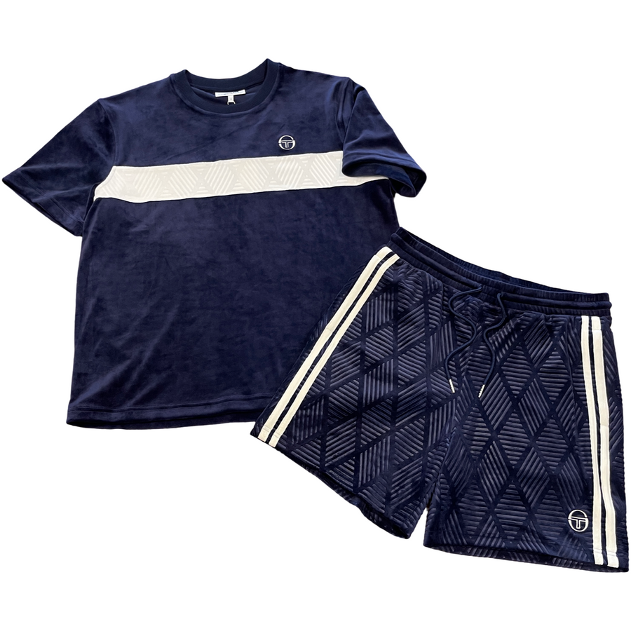 SERGIO TACCHINI DEBOSSED VELOUR T-SHIRT SHORT SET-Men’s - MARITIME BLUE