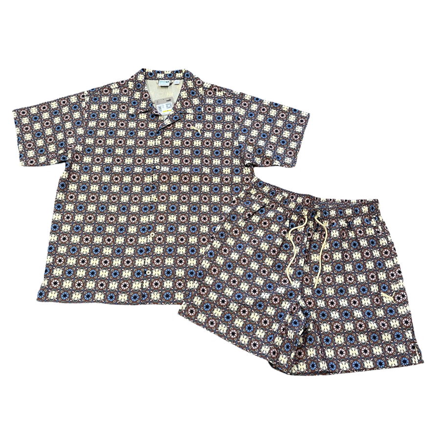 PUMA CLASSIC WOVEN SHIRT SHORT SET-BROWN MUSHROOM