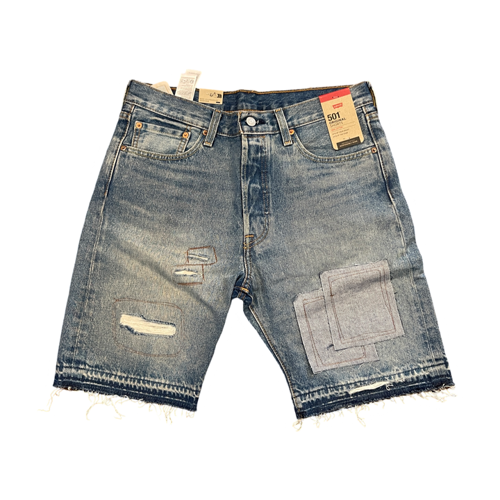 Levis Strauss & Co 501 PATCHED RIPPED JEANS SHORTS Men’s -DENIM WASH