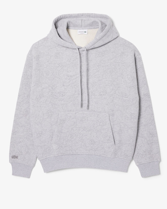 LACOSTE RELAXED FIT PRINTED HOODED FLEECE -Men’s-GREY CHINE -CCA