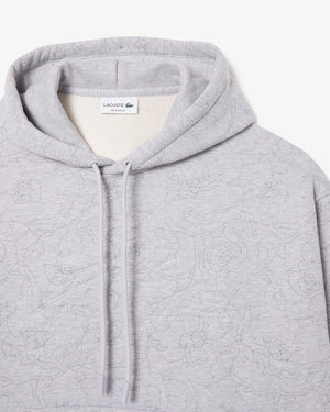 LACOSTE RELAXED FIT PRINTED HOODED FLEECE -Men’s-GREY CHINE -CCA