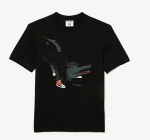 LACOSTE X NETFLIX ORGANIC COTTON CREW NECK T SHIRT Men s BLACK