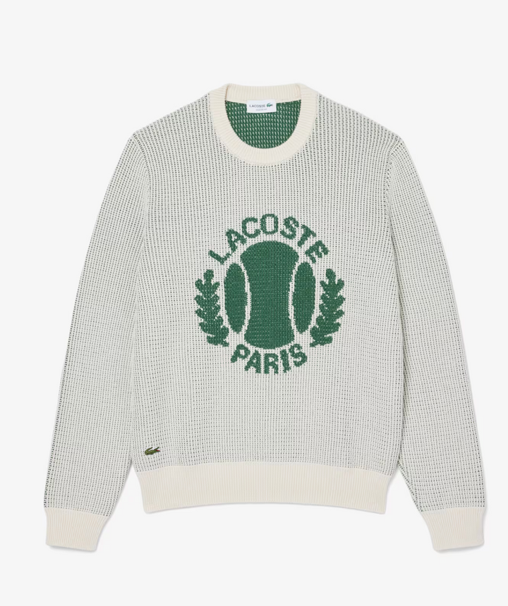 LACOSTE CLASSIC FIT HERITAGE MOTIF COTTON SWEATER -Men’s -WHITE GREEN -PT2