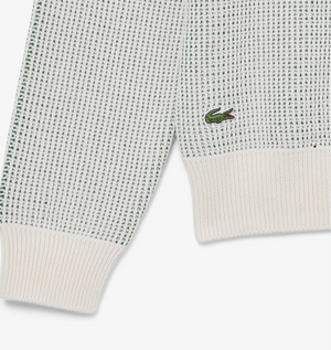 LACOSTE CLASSIC FIT HERITAGE MOTIF COTTON SWEATER -Men’s -WHITE GREEN -PT2