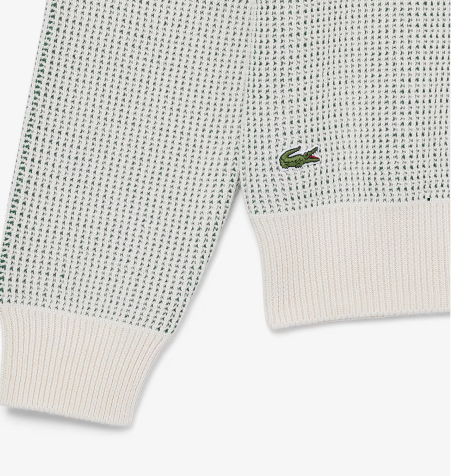 LACOSTE CLASSIC FIT HERITAGE MOTIF COTTON SWEATER -Men’s -WHITE GREEN -PT2