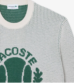 LACOSTE CLASSIC FIT HERITAGE MOTIF COTTON SWEATER -Men’s -WHITE GREEN -PT2