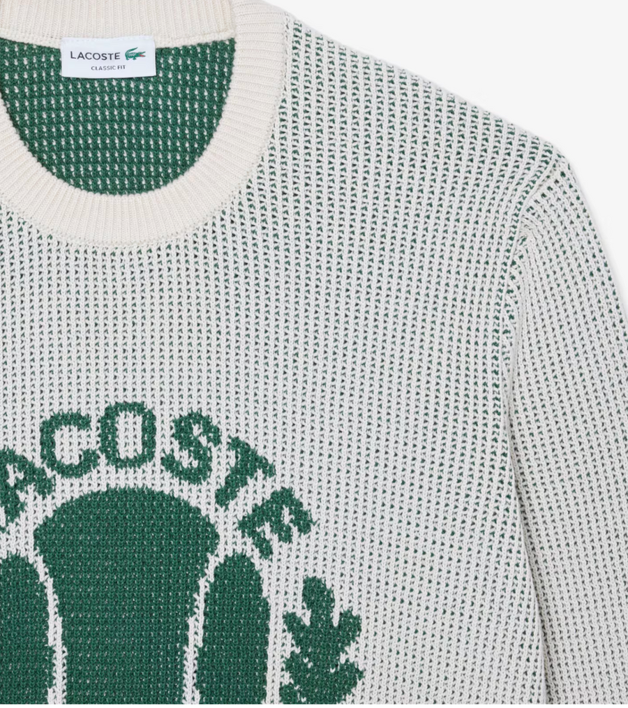 LACOSTE CLASSIC FIT HERITAGE MOTIF COTTON SWEATER -Men’s -WHITE GREEN -PT2