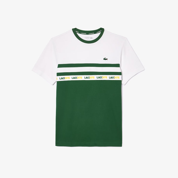 LACOSTE ULTRA-DRY LOGO STRIPE PIQUE TENNIS  T-SHIRT Men’s -GREEN-WHITE -001