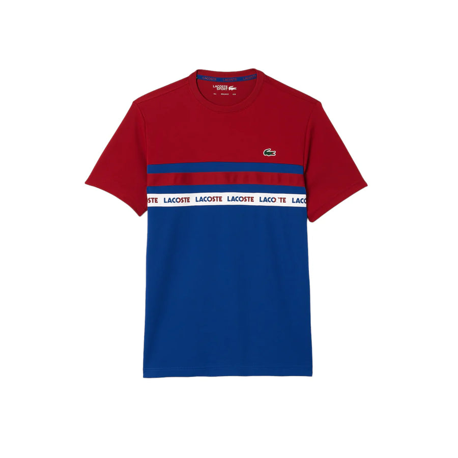 LACOSTE ULTRA-DRY LOGO STRIPE PIQUE TENNIS T-SHIRT Men’s -NAVY BLUE/BORDEAUX