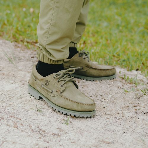 Green timberland store boat shoes