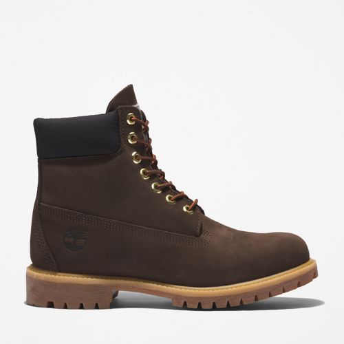 Timberland ミドルシューズ ダークブラウンUS7Ｗ　25 Timberland PREMIUM 6 IN WATERPROOF BOOT Men's -DARK BROWN NUBUCK