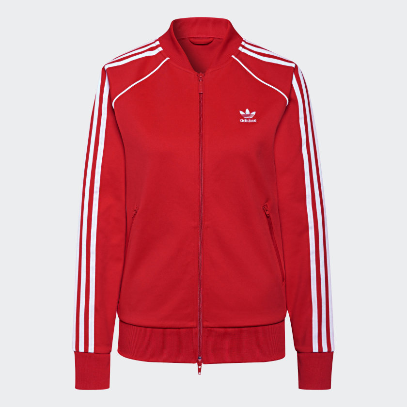 Red and white adidas track jacket women's Clearance