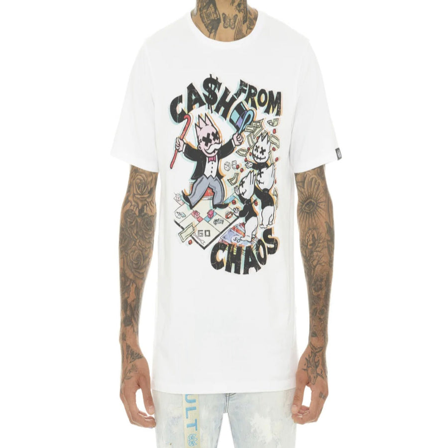 Cult of Individuality CASH FROM CHAOS  SHORT SLEEVE CREW NECK TEE Men’s -WHITE