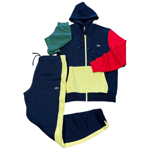 LACOSTE FUll ZIP HOODED COLORBLOCK SWEATSUIT Men s NAVY YELLOW RED