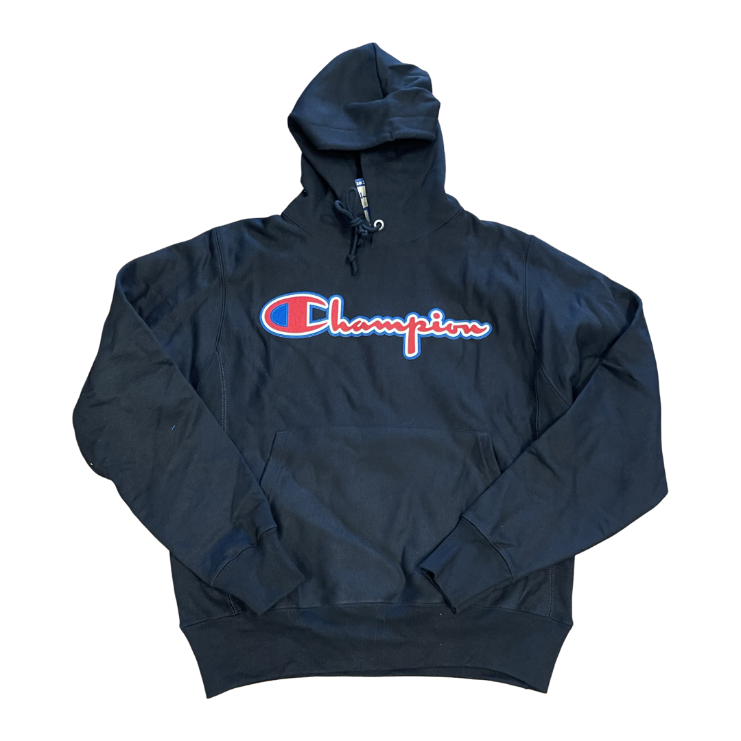 Champion FLC REVERSE WEAVE PULL OVER SCRIPT HOOD Men s BLACK RED