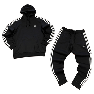 Adidas Originals Men’s  3-STRIPES HOODY SWEATSUIT- BLACK WHITE