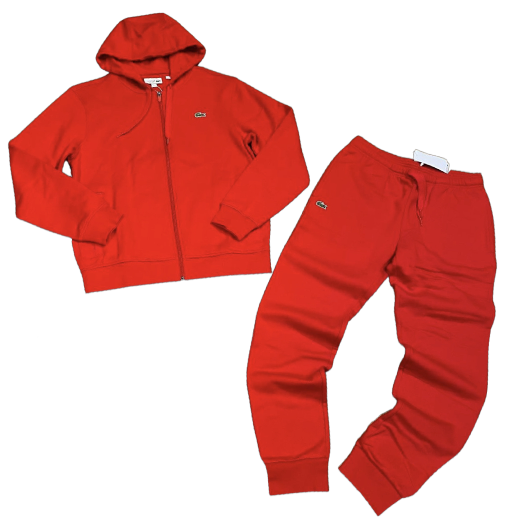Red lacoste 2025 jogging suit