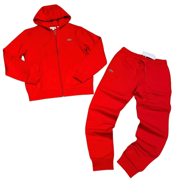 Red shop lacoste sweatsuit