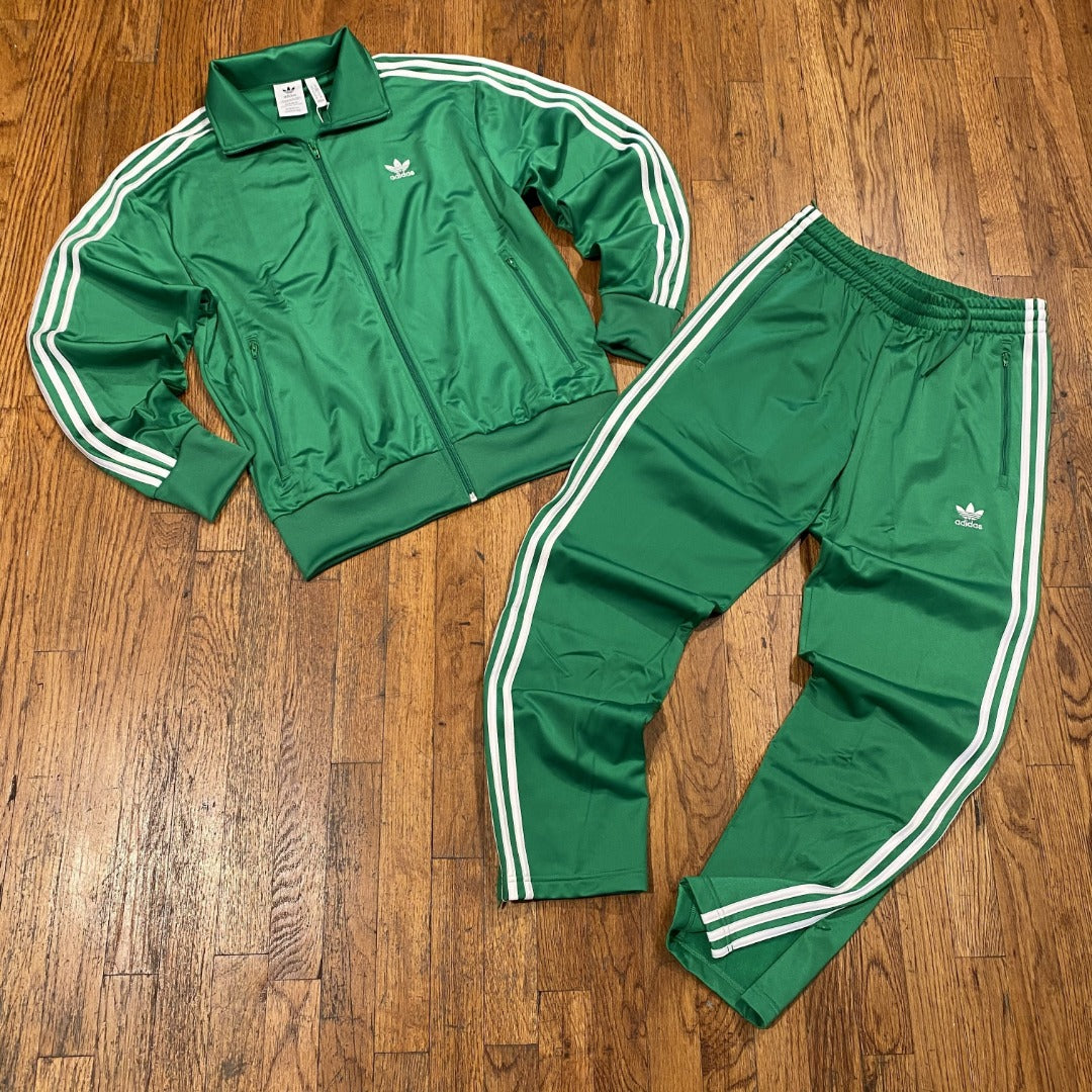 white and green adidas tracksuit
