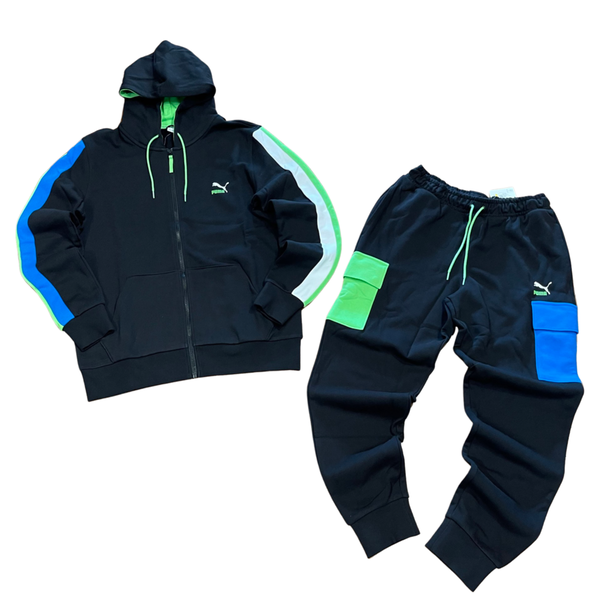 Puma CLASSIC CLSX ZIP HOODIE SWEATSUIT Men's - BLACK-GREEN - BLUE Puma CLASSIC CLSX ZIP HOODIE SWEATSUIT Men's - BLACK-GREEN - BLUE