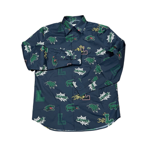 LACOSTE - HOLIDAY REGULAR FIT CROCODILE PRINT SHIRTS Men’s -NAVY BLUE /WHITE