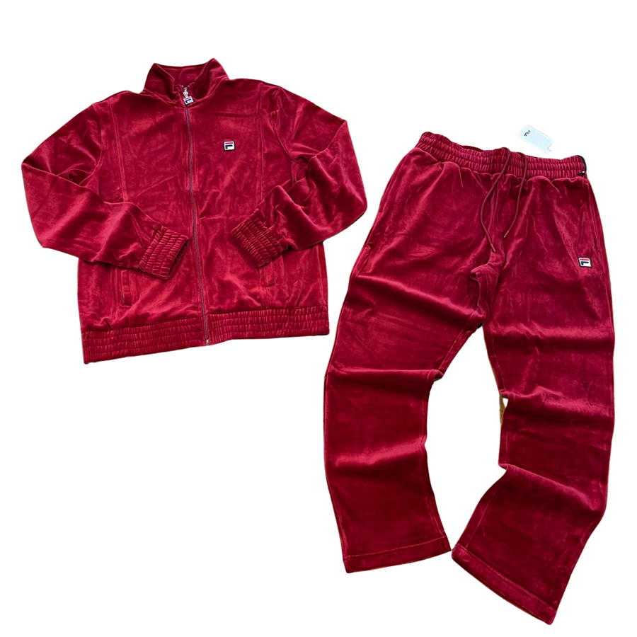 Mens burgundy online velour tracksuit