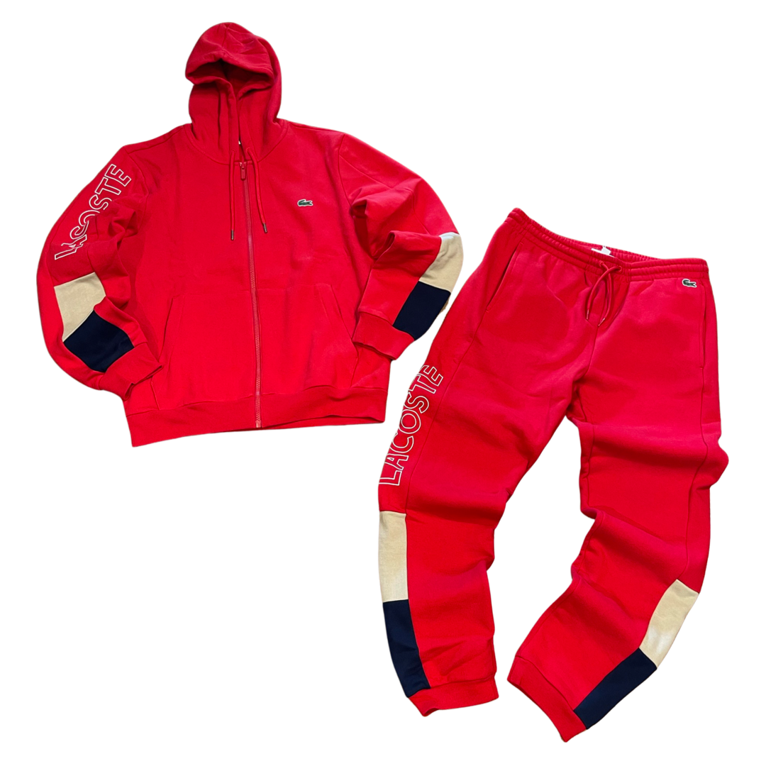 Lacoste レッドジャージ正規品 S LACOSTE ZIP COLOR-BLOCK HOODIE SWEATSUIT Men's - RED – Moesports