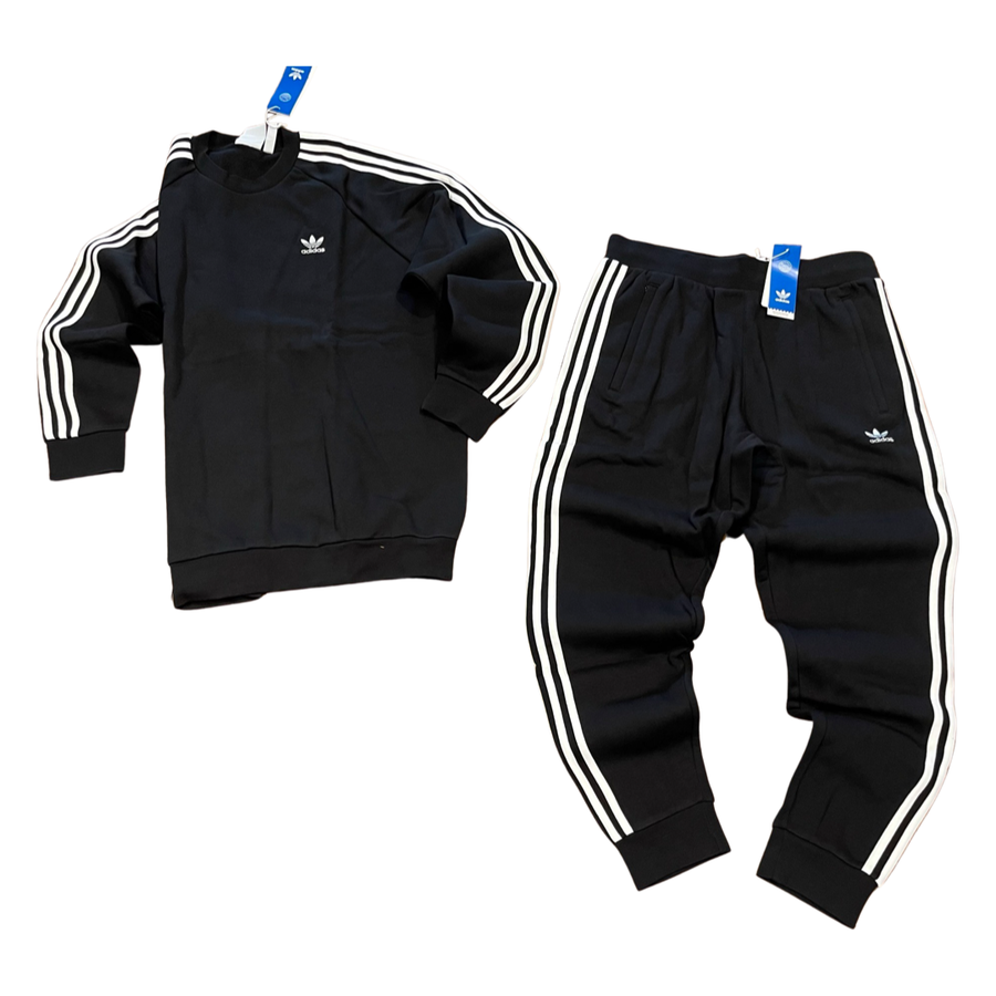 Adidas Originals Men s 3 STRIPES CREW SWEATSUIT BLACK WHITE Moesports
