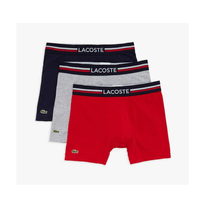 LACOSTE  3 PACK  BOXER BRIEF Men’s -RED/GREY NAVY